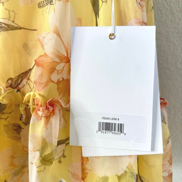 Mac Duggal 70240 Floral Mini Babydoll Dress Empire Waist Yellow - Picture 6 of 12